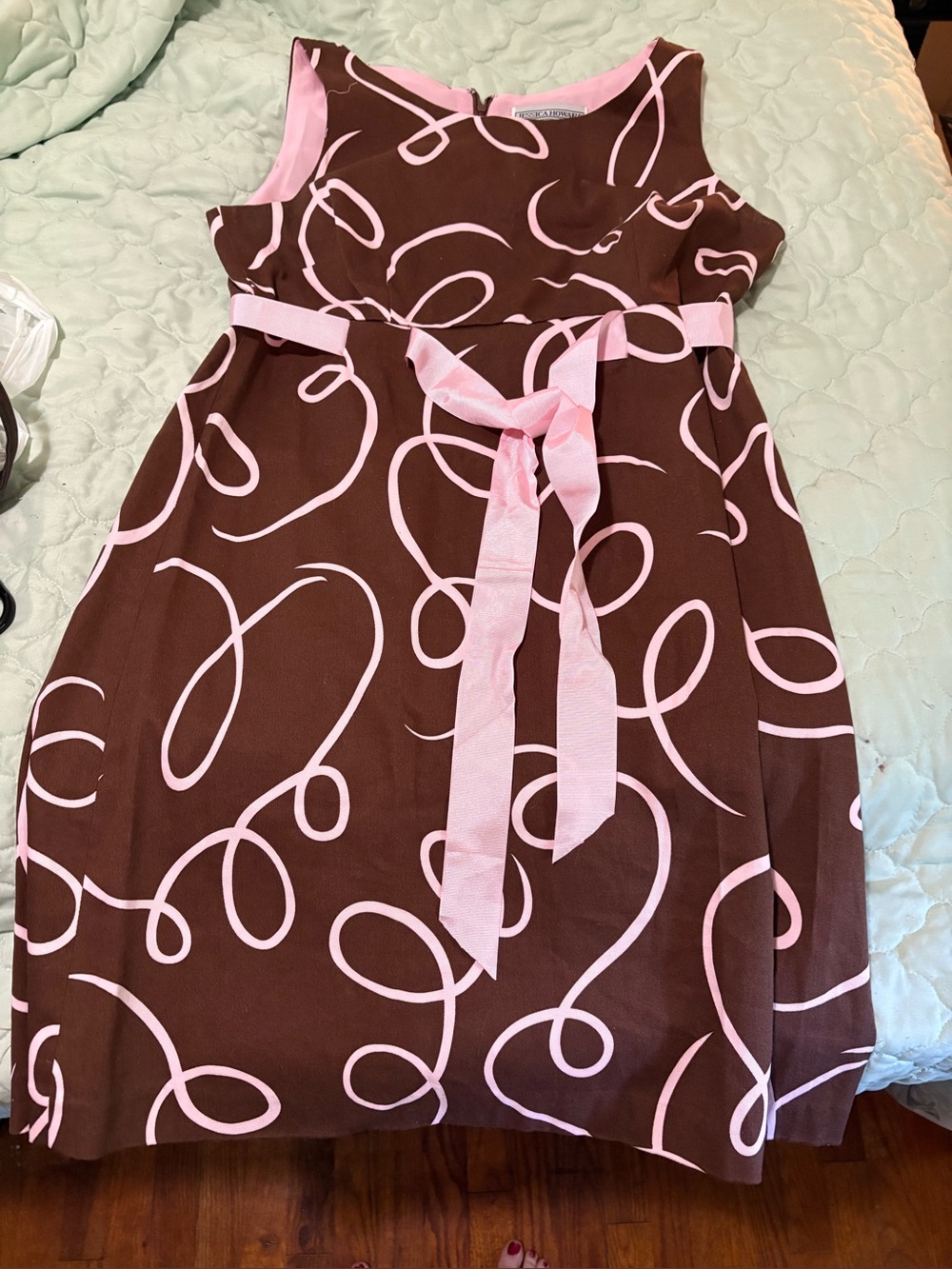 Women’s Brown and Pink Swirl Belted Dress. Sz12